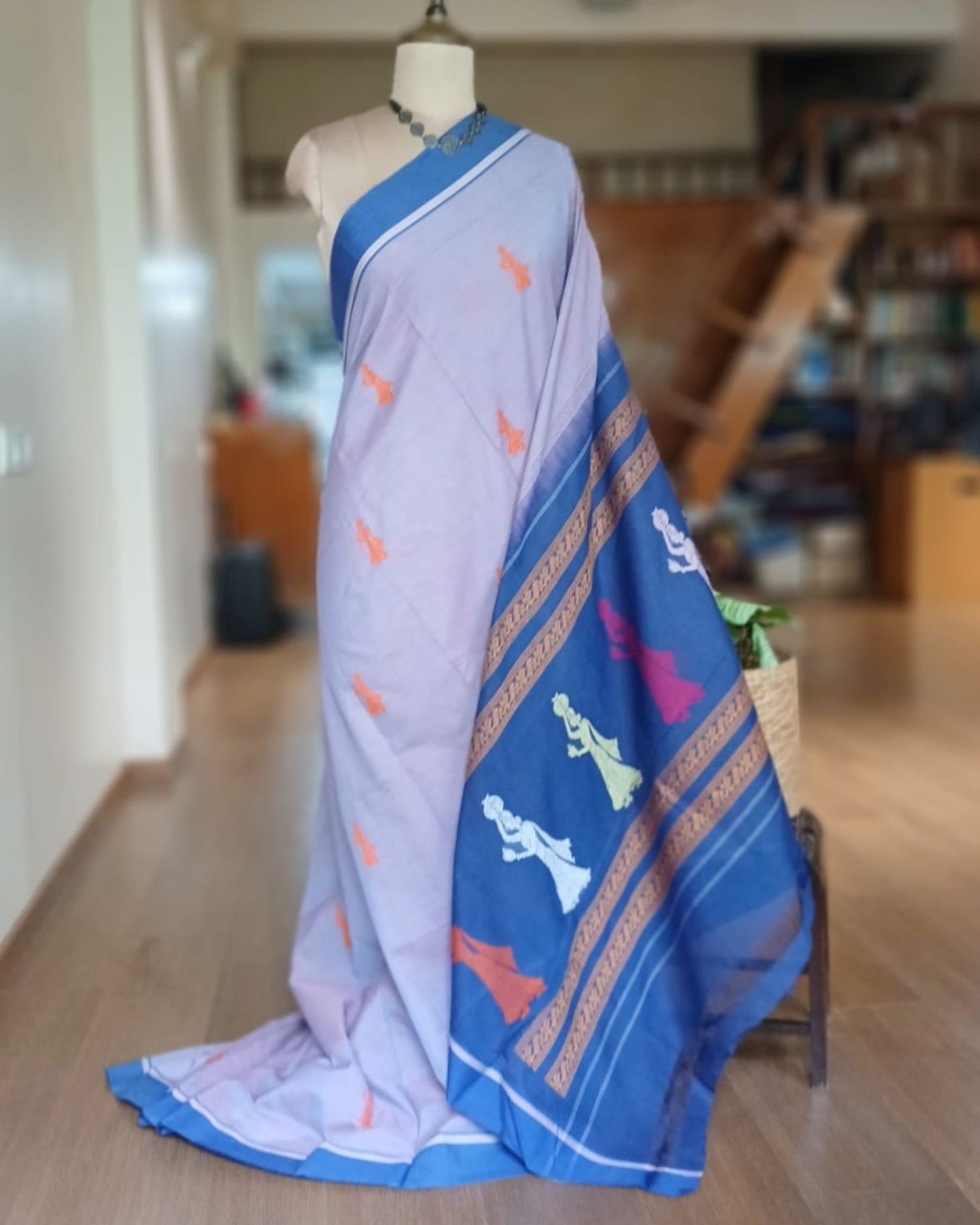 Gollabhama (milkmaid / gopika) handweave saree in cotton – (WGHS1021) - Image 2