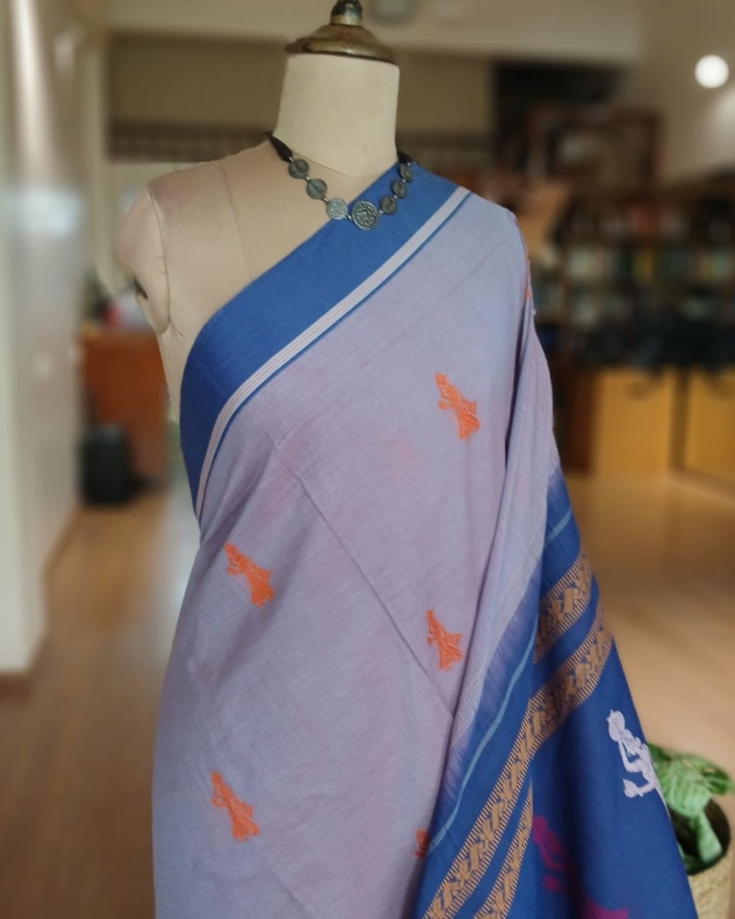 Gollabhama (milkmaid / gopika) handweave saree in cotton – (WGHS1021) - Image 3