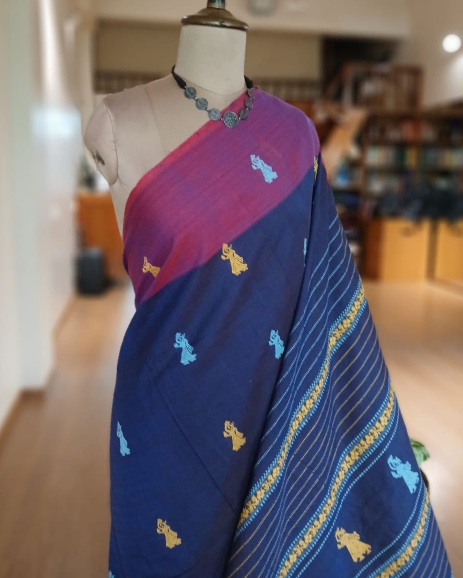 Gollabhama (milkmaid / gopika) handweave saree in cotton – (WGHS1024) - Image 3