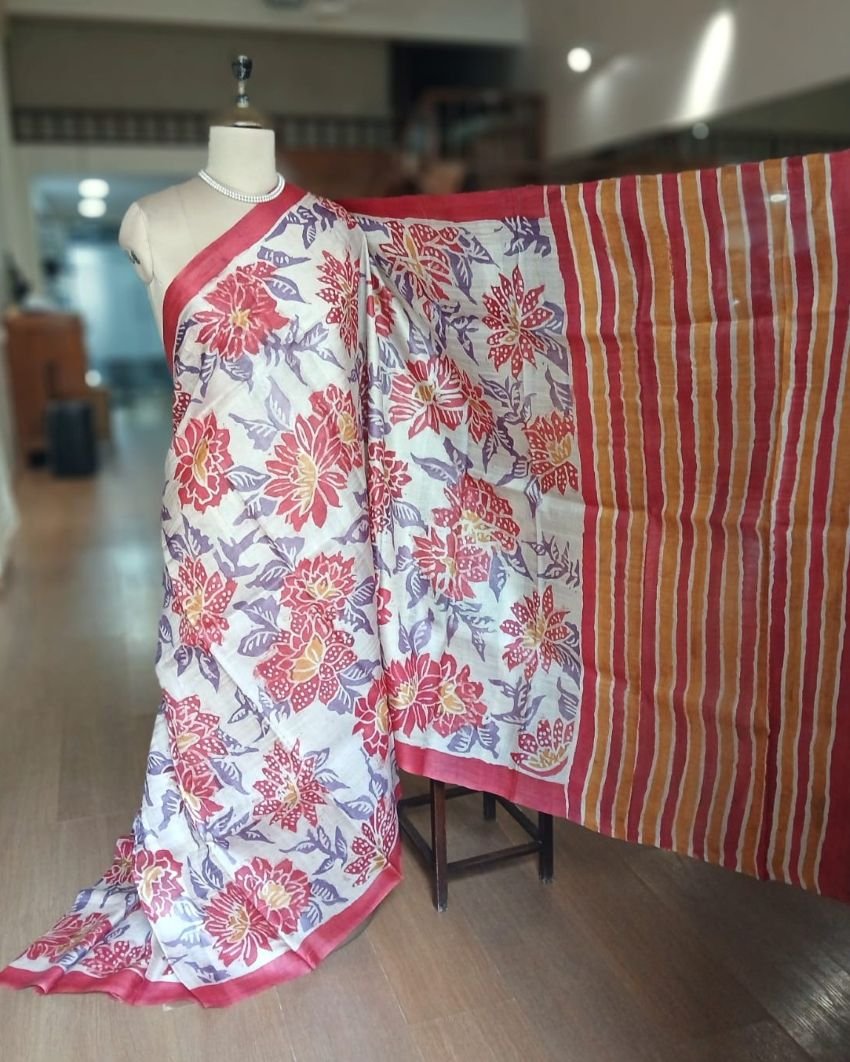 Handpainted Tussar Silk Saree - (HTSS0002) - Image 7