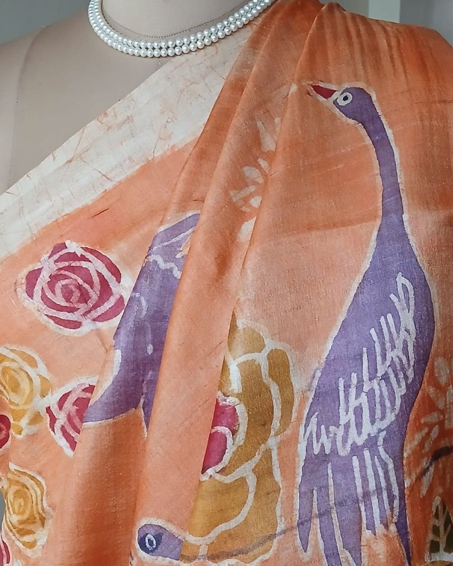Handpainted Tussar Silk Saree - (HTSS0003) - Image 6
