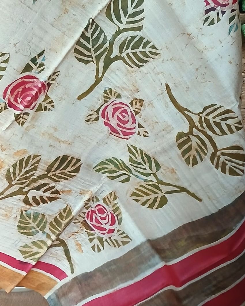 Handpainted Tussar Silk Saree - (HTSS0004) - Image 4