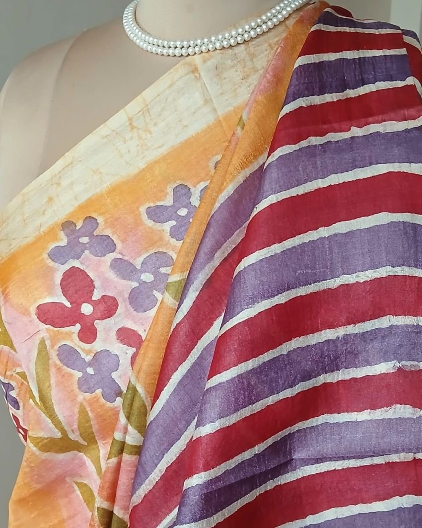 Handpainted Tussar Silk Saree - (HTSS0005) - Image 6