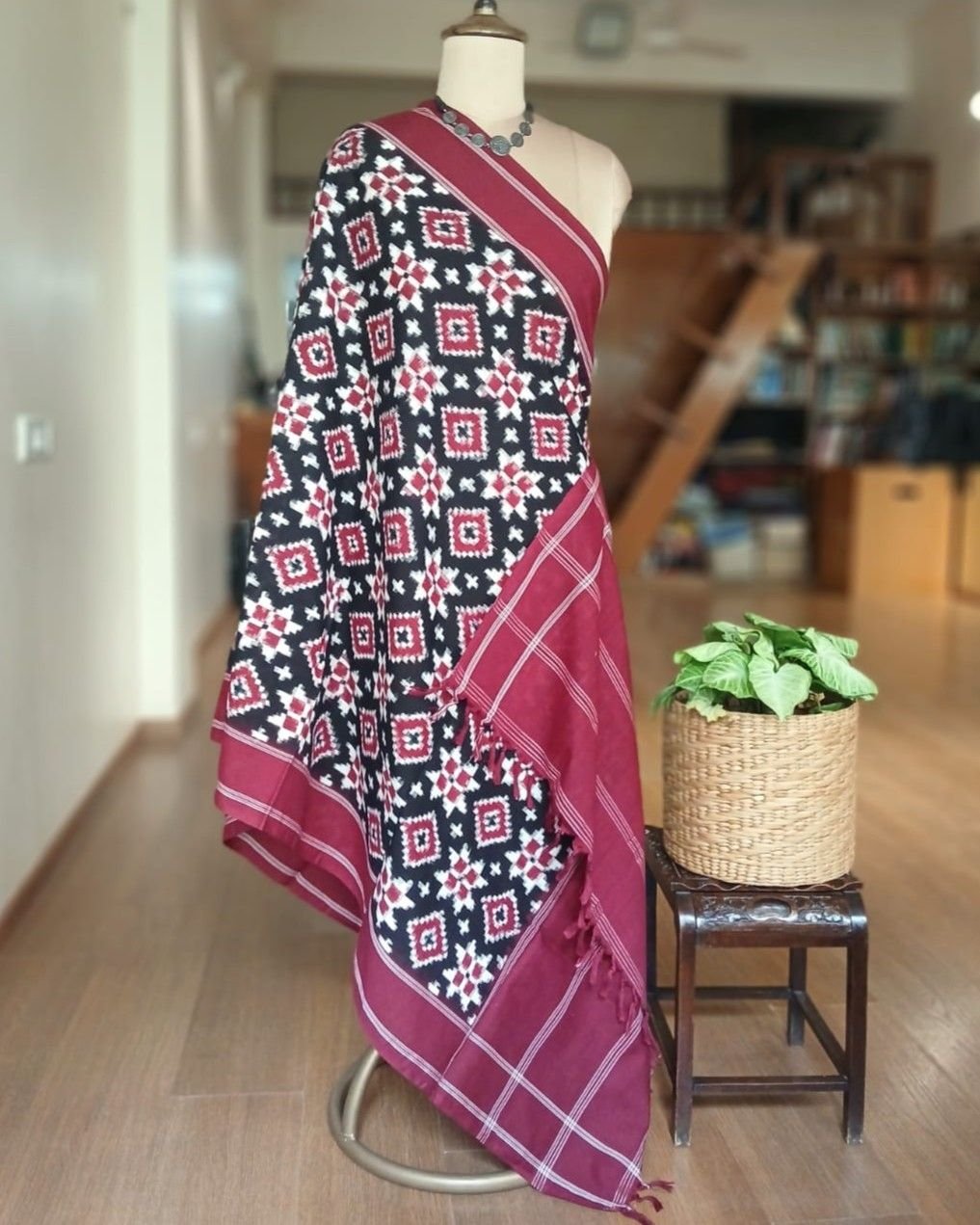 Double Ikat Cotton Dupatta – (DICD0005) - Image 5