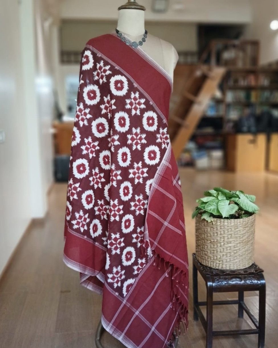 Double Ikat Cotton Dupatta – (DICD0008) - Image 3