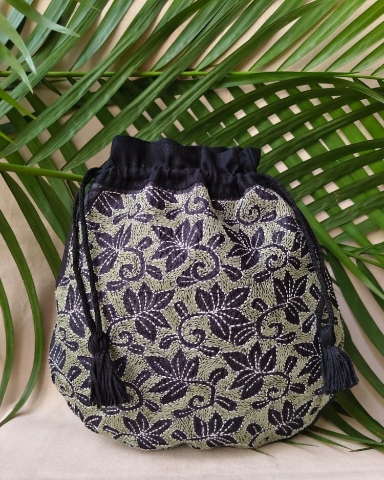 Tussar Silk Kantha Batua - (TSKB0008)