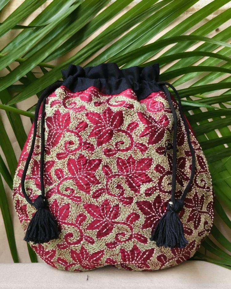 Tussar Silk Kantha Batua - (TSKB0010)