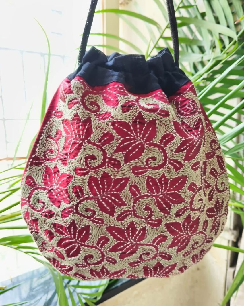Tussar Silk Kantha Batua - (TSKB0010) - Image 7
