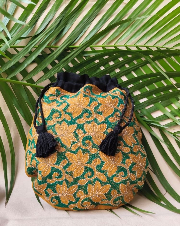 Tussar Silk Kantha Batua - (TSKB0012)