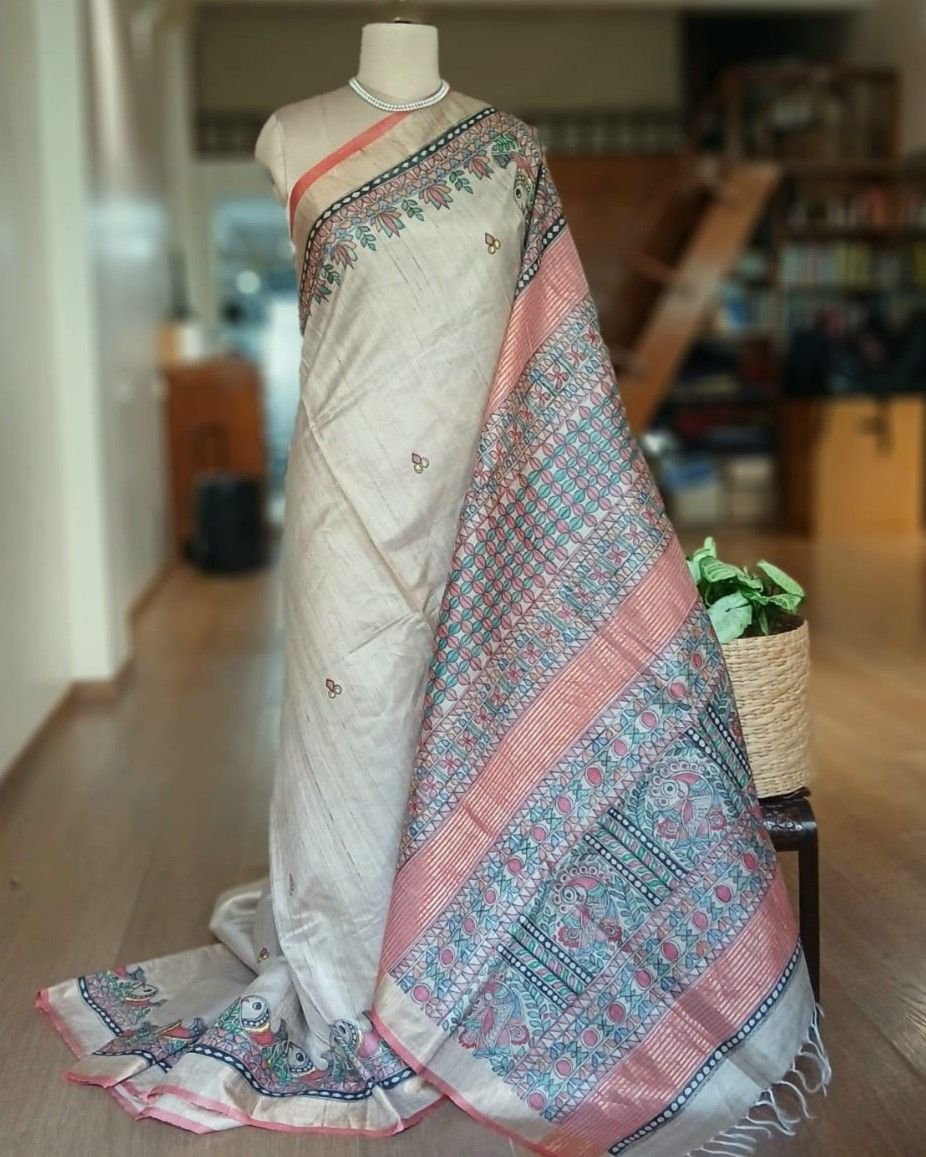 Madhubani on Tussar Silk – (MADT0044) - Image 2