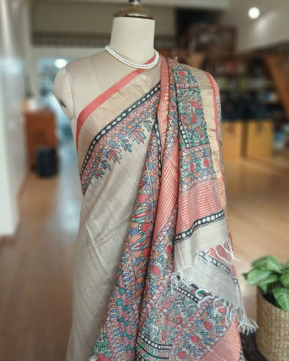 Madhubani on Tussar Silk – (MADT0044) - Image 6