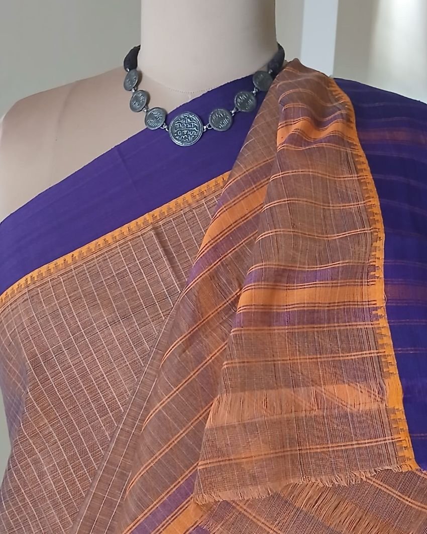 Handloom Cotton Saree from Narayanpet in Telangana – (HCSN1007) - Image 6