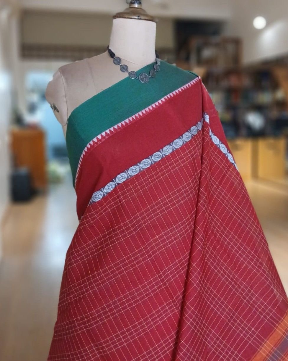 Handloom Cotton Saree from Narayanpet in Telangana – (HCSN1008) - Image 3