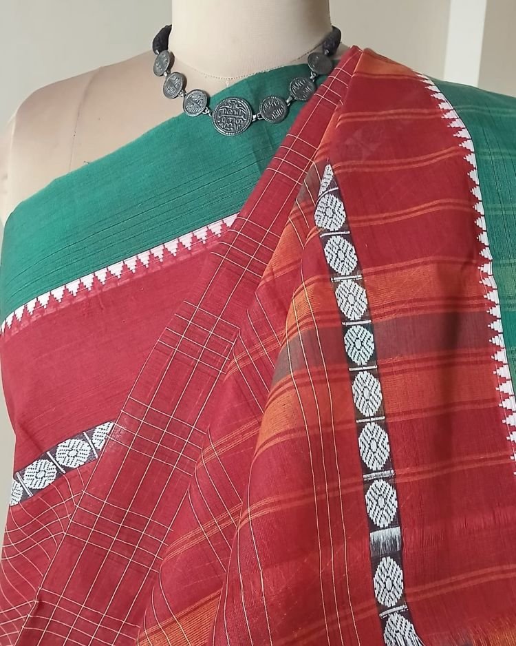 Handloom Cotton Saree from Narayanpet in Telangana – (HCSN1008) - Image 6