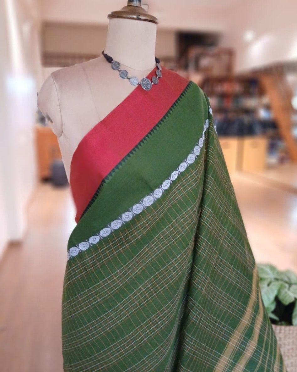 Handloom Cotton Saree from Narayanpet in Telangana – (HCSN1009) - Image 3