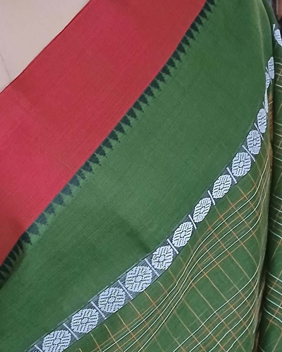 Handloom Cotton Saree from Narayanpet in Telangana – (HCSN1009) - Image 4