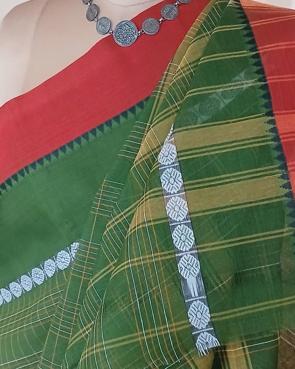 Handloom Cotton Saree from Narayanpet in Telangana – (HCSN1009) - Image 5