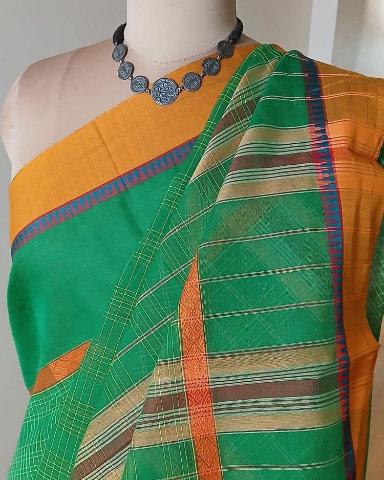 Handloom Cotton Saree from Narayanpet in Telangana – (HCSN1010) - Image 5