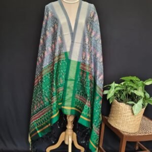 Silk-cotton Ikat Dupatta from Telengana – (SCDT0017)
