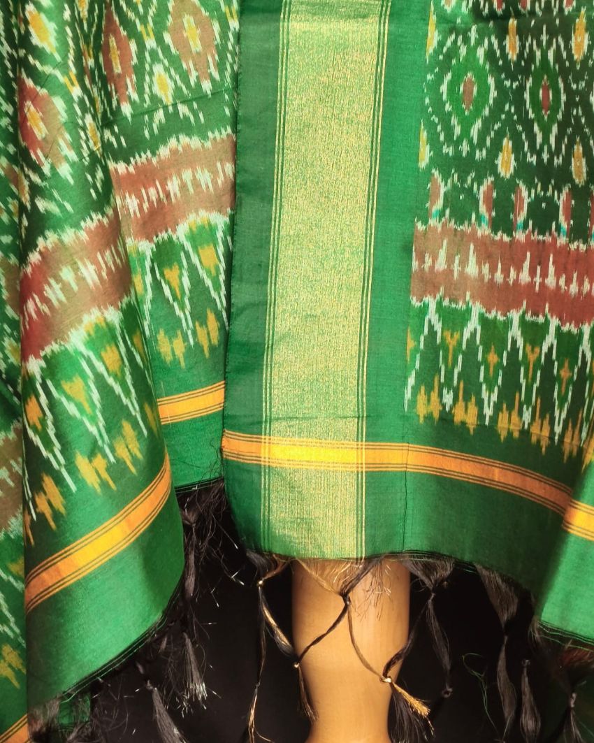 Silk-cotton Ikat Dupatta from Telengana – (SCDT0017) - Image 4