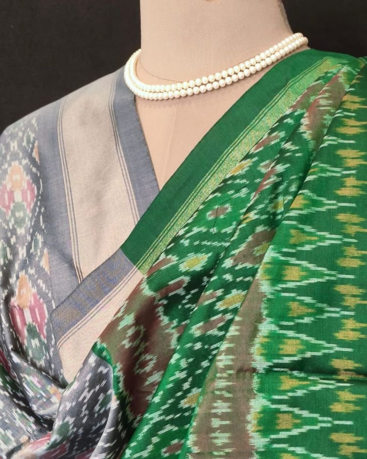Silk-cotton Ikat Dupatta from Telengana – (SCDT0017) - Image 6