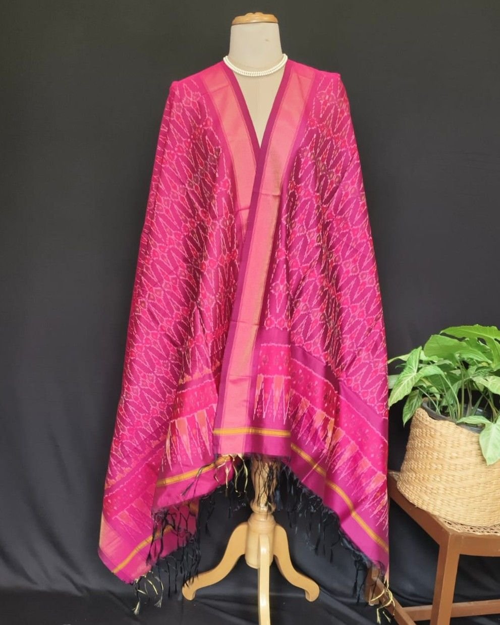 Silk-cotton Ikat Dupatta from Telengana – (SCDT0020)