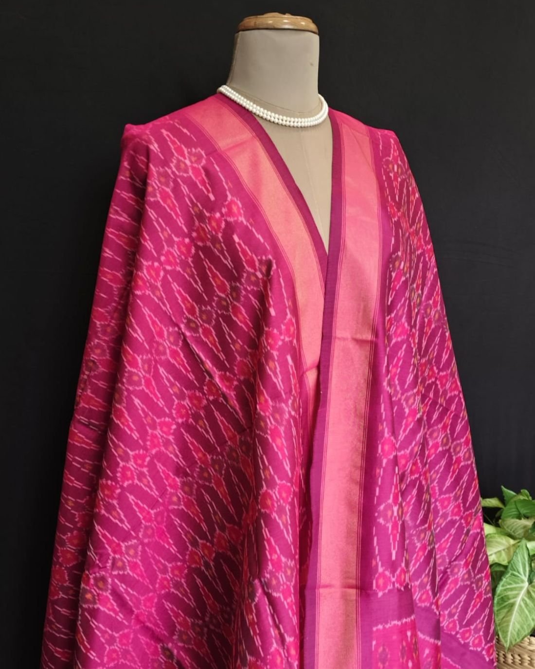 Silk-cotton Ikat Dupatta from Telengana – (SCDT0020) - Image 2