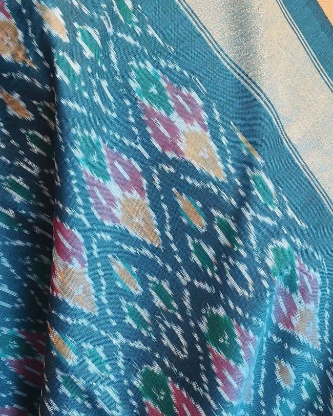 Silk-cotton Ikat Dupatta from Telengana – (SCDT0036) - Image 3