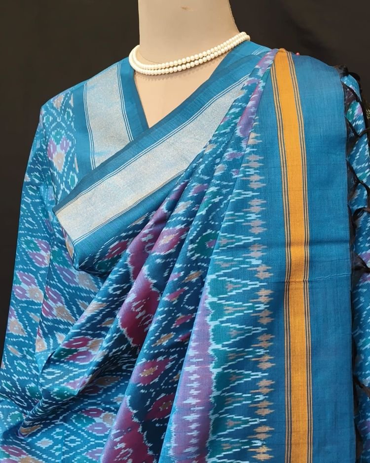Silk-cotton Ikat Dupatta from Telengana – (SCDT0036) - Image 5