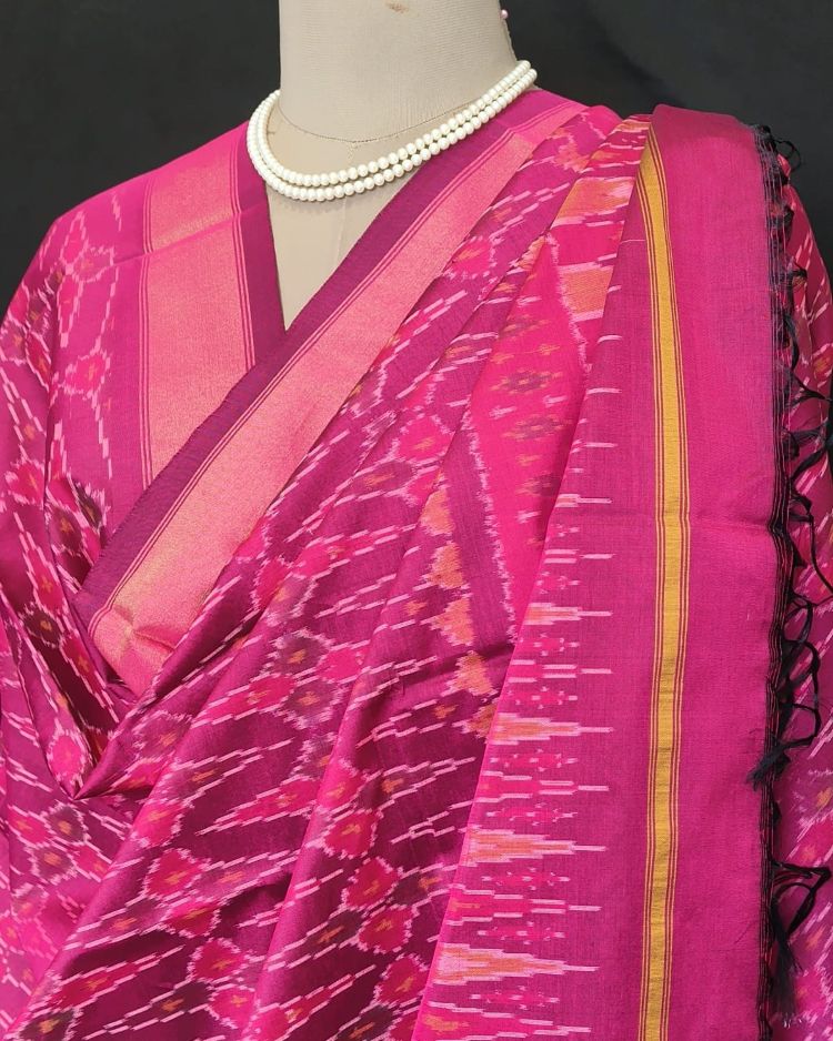 Silk-cotton Ikat Dupatta from Telengana – (SCDT0020) - Image 5