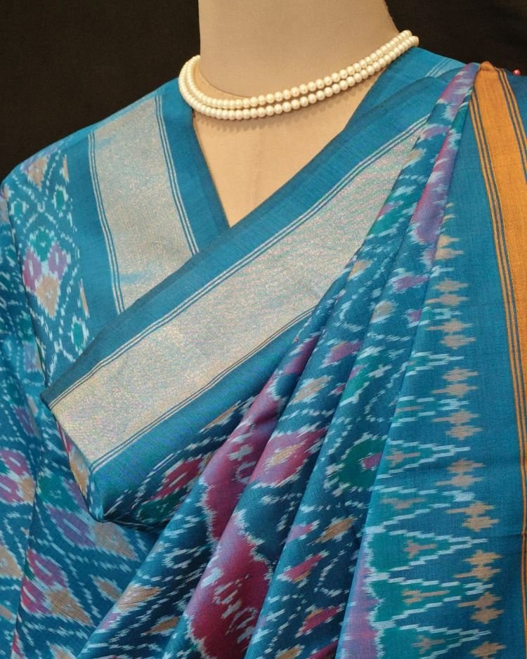 Silk-cotton Ikat Dupatta from Telengana – (SCDT0036) - Image 6