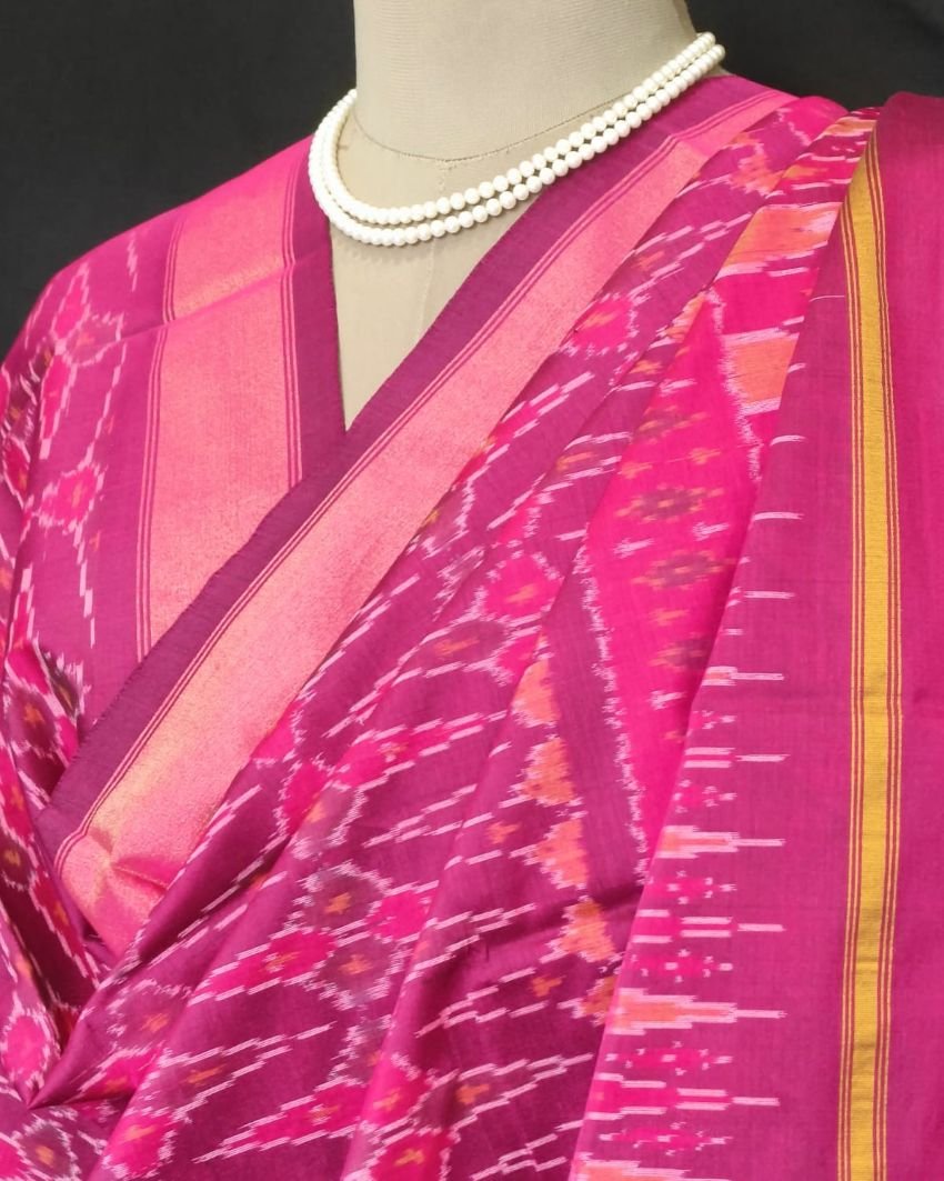 Silk-cotton Ikat Dupatta from Telengana – (SCDT0020) - Image 6