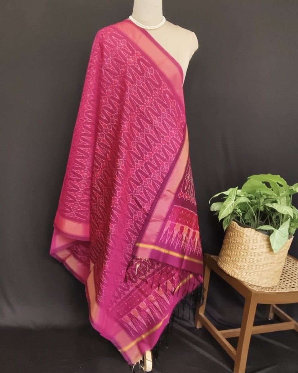 Silk-cotton Ikat Dupatta from Telengana – (SCDT0020) - Image 7