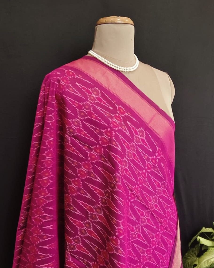 Silk-cotton Ikat Dupatta from Telengana – (SCDT0020) - Image 8