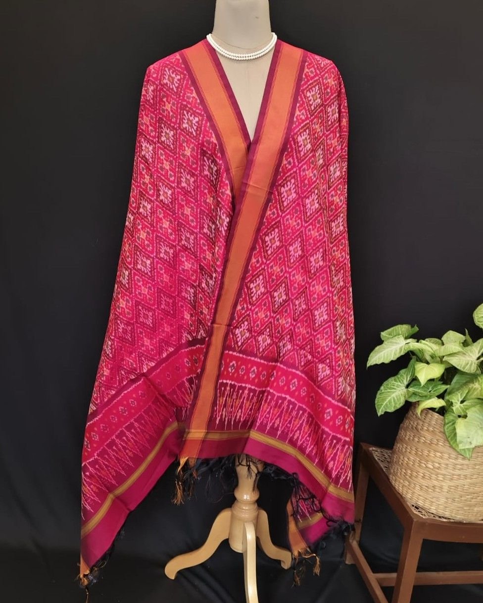 Silk-cotton Ikat Dupatta from Telengana – (SCDT0037)