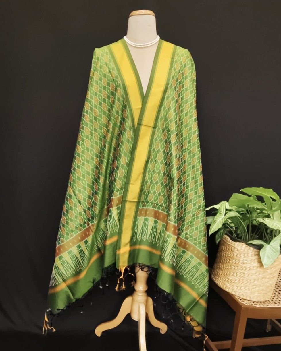 Silk-cotton Ikat Dupatta from Telengana – (SCDT0021)
