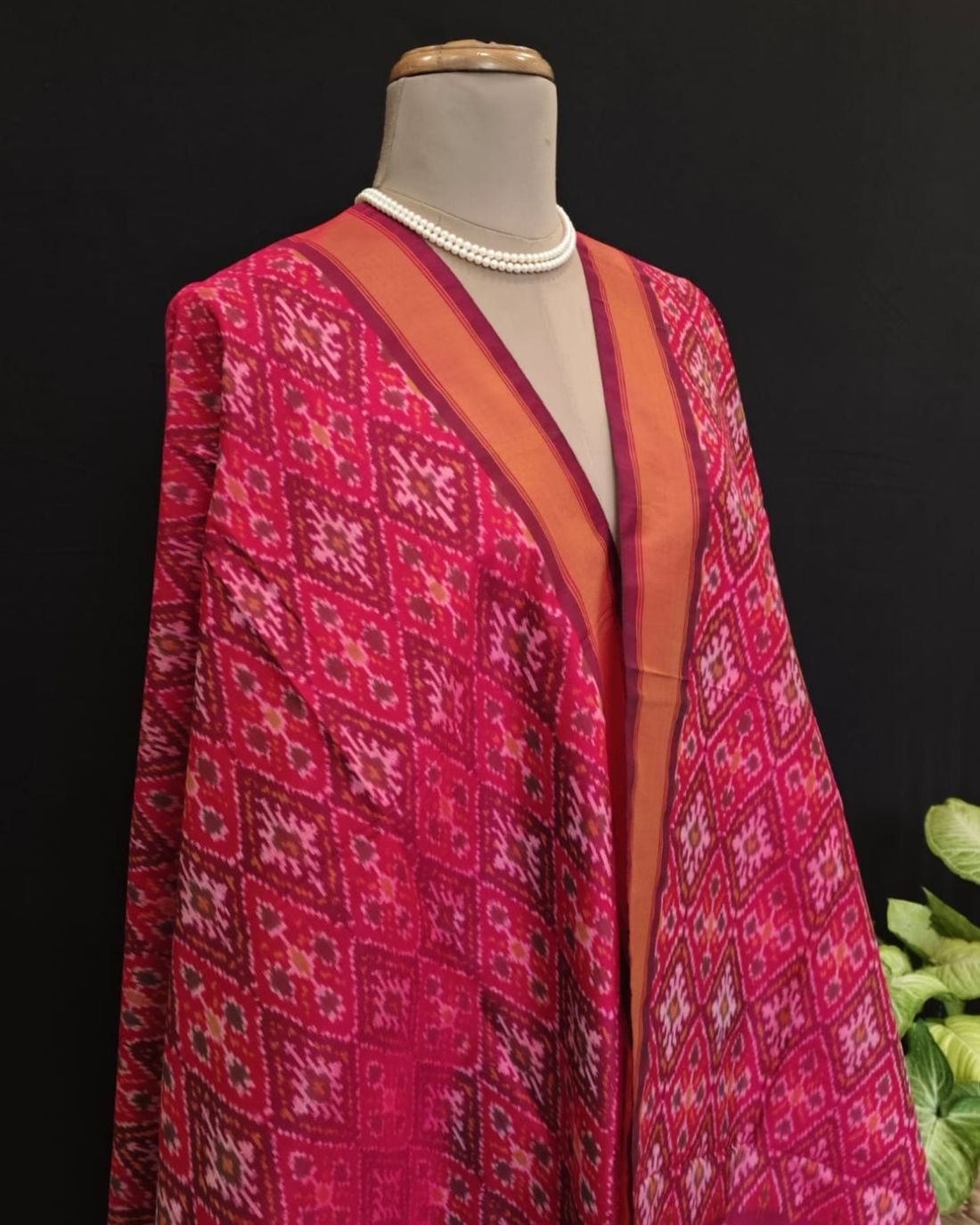 Silk-cotton Ikat Dupatta from Telengana – (SCDT0037) - Image 2