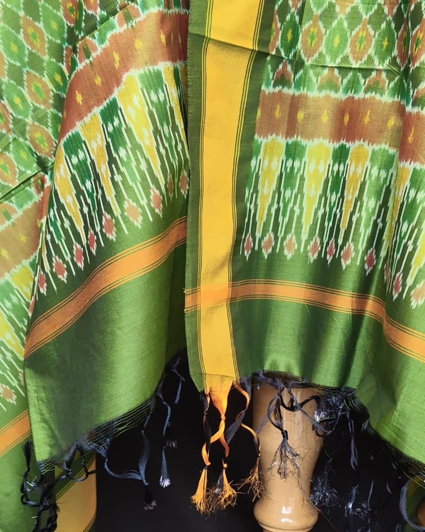 Silk-cotton Ikat Dupatta from Telengana – (SCDT0021) - Image 4