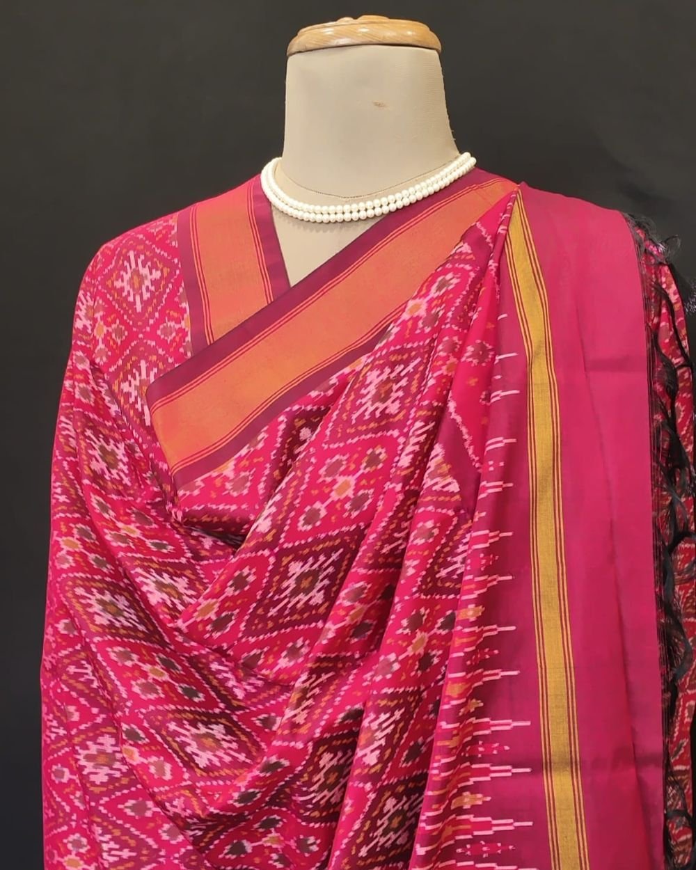 Silk-cotton Ikat Dupatta from Telengana – (SCDT0037) - Image 5
