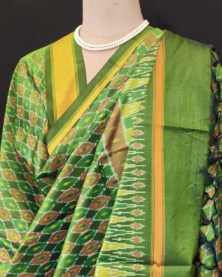 Silk-cotton Ikat Dupatta from Telengana – (SCDT0021) - Image 5