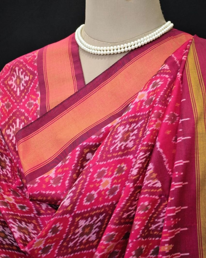 Silk-cotton Ikat Dupatta from Telengana – (SCDT0037) - Image 6