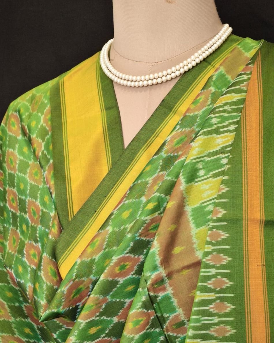 Silk-cotton Ikat Dupatta from Telengana – (SCDT0021) - Image 6