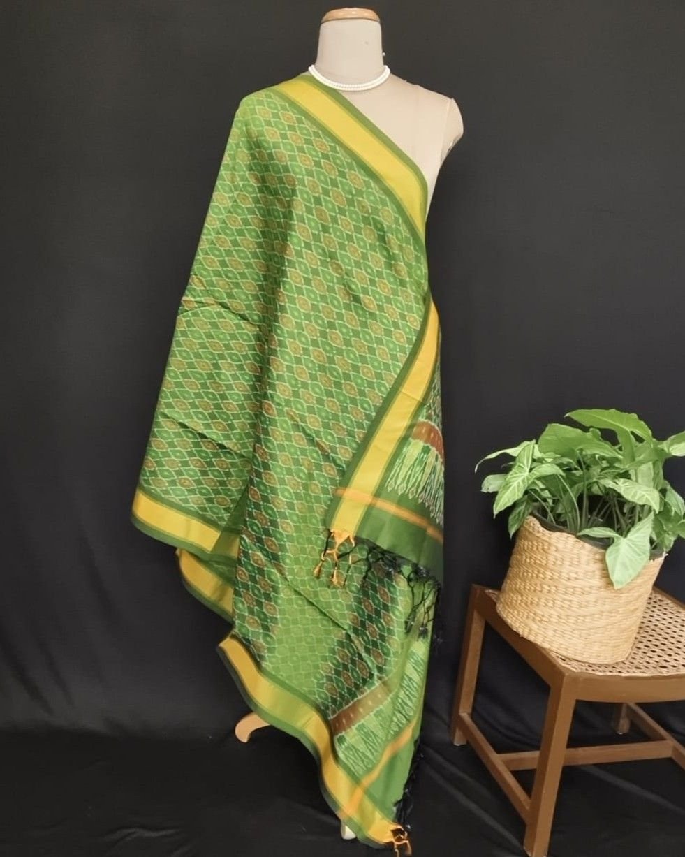 Silk-cotton Ikat Dupatta from Telengana – (SCDT0021) - Image 7
