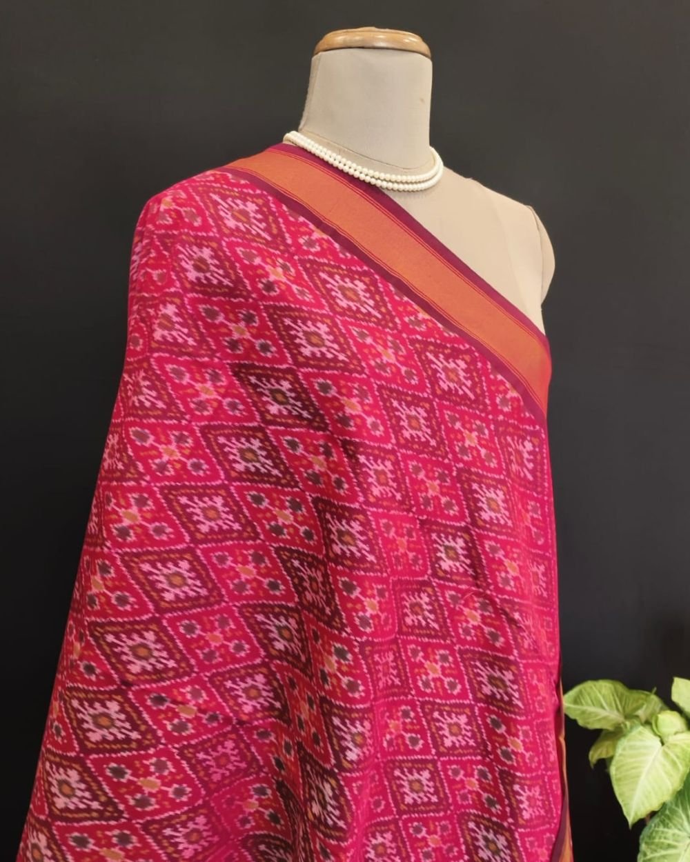 Silk-cotton Ikat Dupatta from Telengana – (SCDT0037) - Image 8