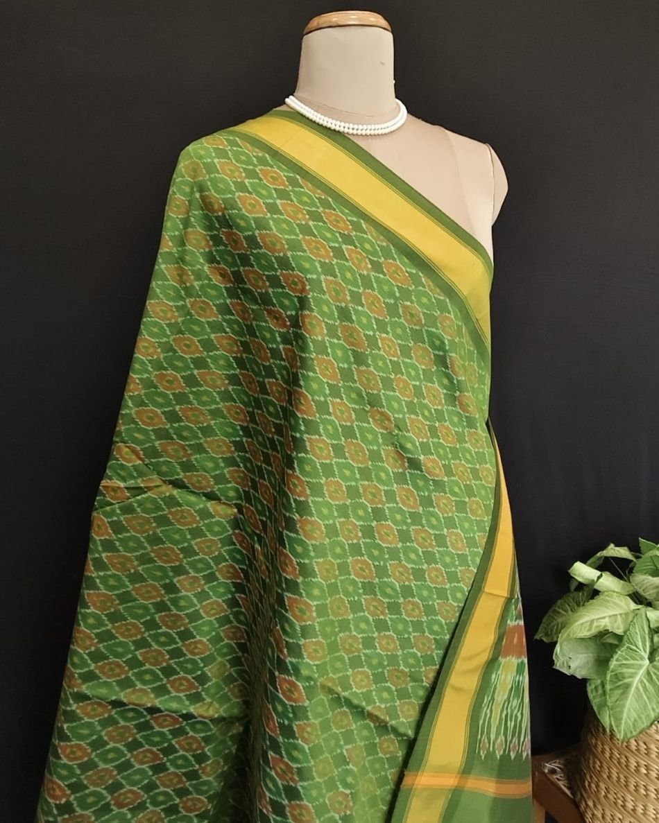 Silk-cotton Ikat Dupatta from Telengana – (SCDT0021) - Image 8