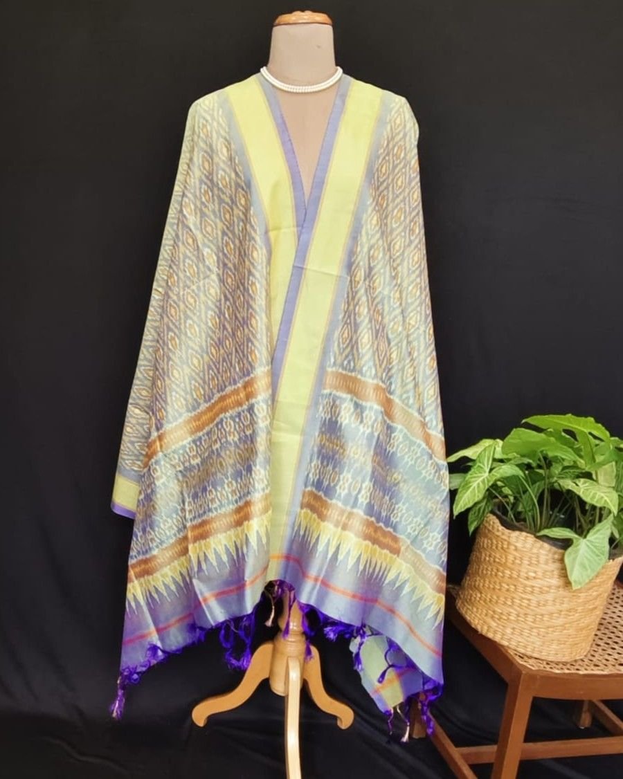 Silk-cotton Ikat Dupatta from Telengana – (SCDT0022)