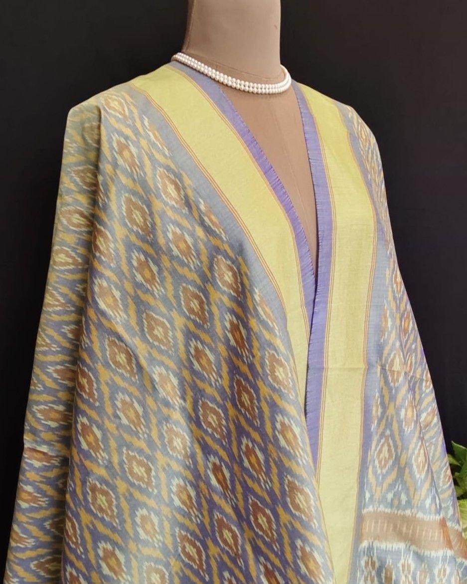 Silk-cotton Ikat Dupatta from Telengana – (SCDT0022) - Image 2