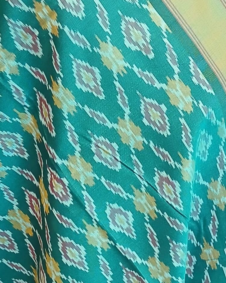 Silk-cotton Ikat Dupatta from Telengana – (SCDT0041) - Image 3