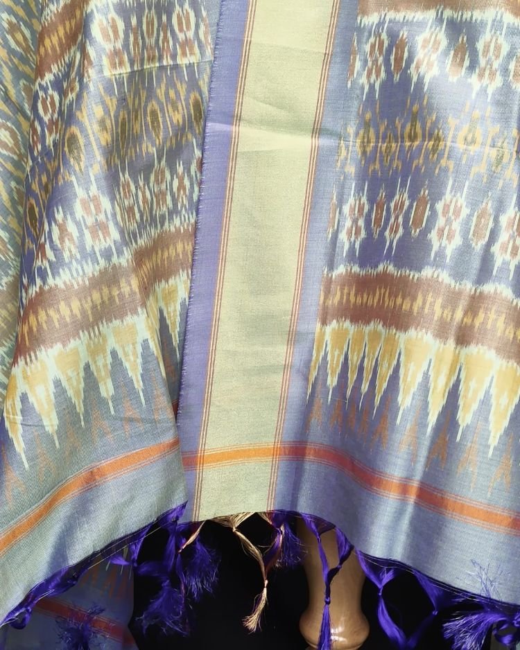 Silk-cotton Ikat Dupatta from Telengana – (SCDT0022) - Image 4