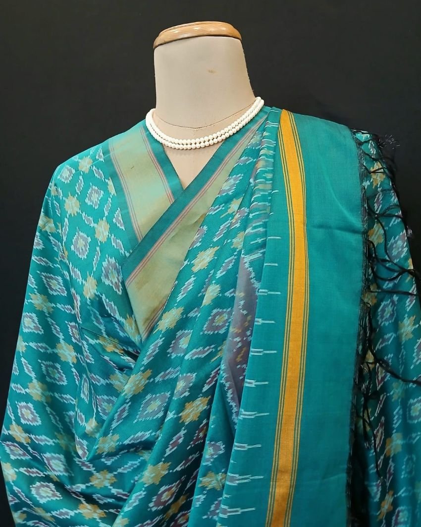 Silk-cotton Ikat Dupatta from Telengana – (SCDT0041) - Image 5